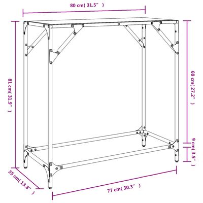 vidaXL Konzolový stolík s čiernou sklenenou doskou 60x35x81 cm oceľ