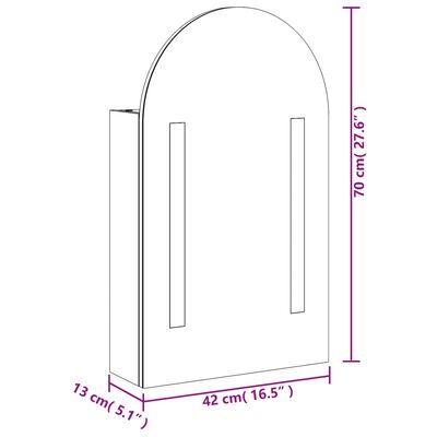 vidaXL Kúpeľňová zrkadlová skrinka s LED oblúková dub 42x13x70 cm