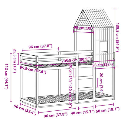 vidaXL Poschodová posteľ so strechou voskovohnedá 90x200 cm borovica