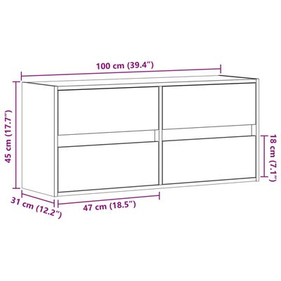 vidaXL TV nástenná skrinka s LED svetlami čierna 100x31x45 cm