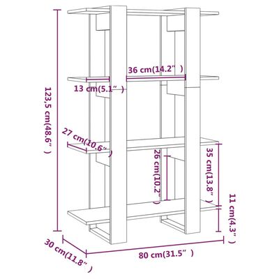 vidaXL Knižnica/deliaca stena biela 80x30x123,5 cm