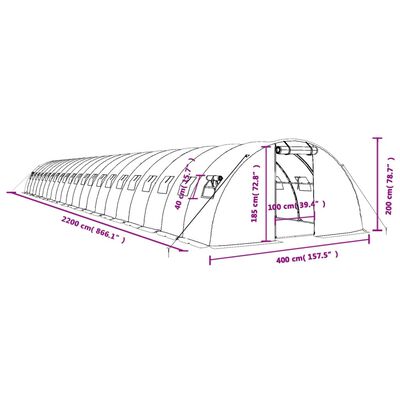 vidaXL Fóliovník s oceľovým rámom biely 88 m² 22x4x2 m