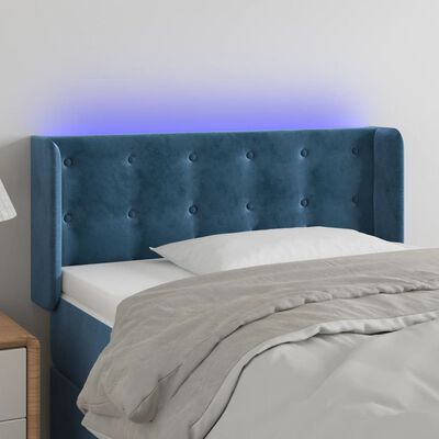 vidaXL Čelo postele s LED tmavomodré 103x16x78/88 cm zamat