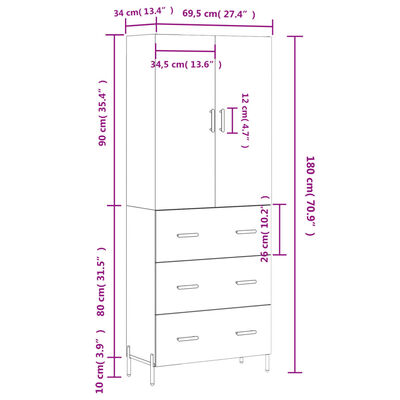 vidaXL Vysoká skrinka hnedý dub 69,5x34x180 cm spracované drevo