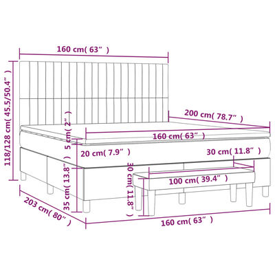 vidaXL Posteľný rám boxspring s matracom tmavosivý 160x200 cm zamat