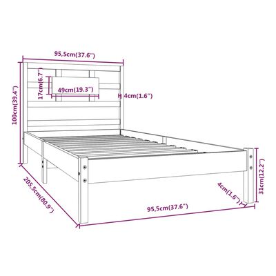 vidaXL Posteľný rám biely masívne drevo 90x200 cm