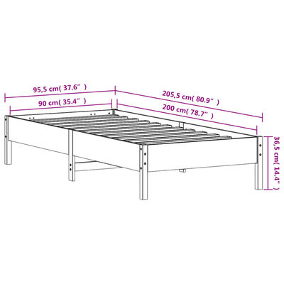 vidaXL Posteľ bez matraca voskovo hnedá 90x200 cm masívna borovica