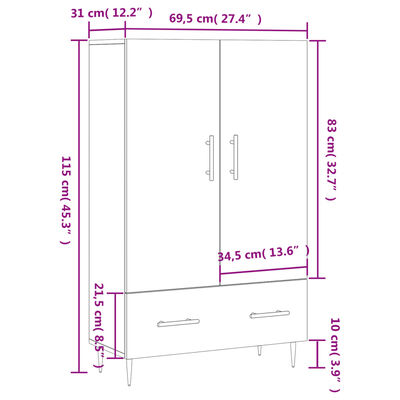 vidaXL Vysoká skrinka sivý dub sonoma 69,5x31x115 cm kompozitné drevo