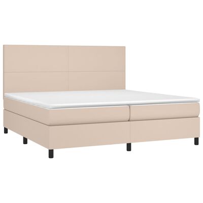 vidaXL Boxspring posteľ matrac a LED kapučínová 200x200 cm umelá koža