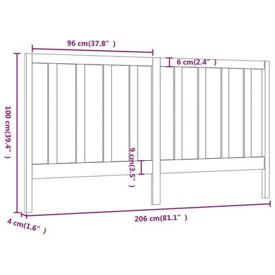 vidaXL Čelo postele 206x4x100 cm masívna borovica