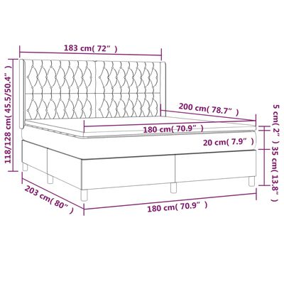 vidaXL Posteľ boxsping s matracom a LED čierna 180x200 cm látka