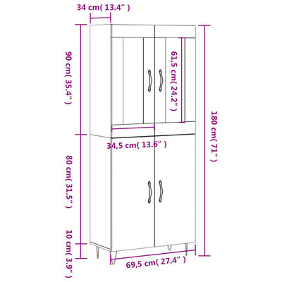 vidaXL Vysoká skrinka čierna 69,5x34x180 cm spracované drevo