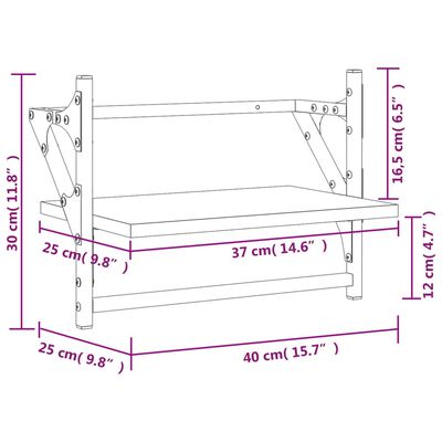 vidaXL Nástenné police s tyčami 2 ks dymový dub 40x25x30 cm