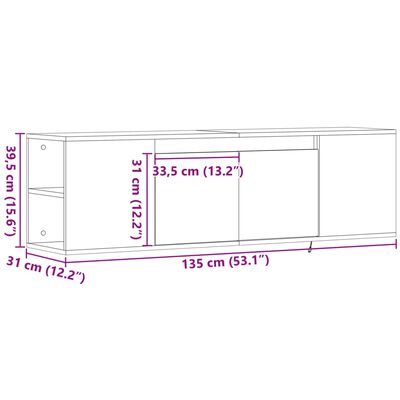 vidaXL TV nástenná skrinka s LED svetlami dub sonoma 135x31x39,5 cm