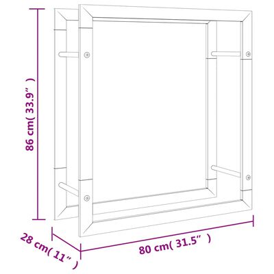 vidaXL Stojan na krbové drevo 80x28x86 cm nehrdzavejúca oceľ