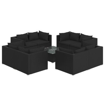 vidaXL 9-dielna záhradná sedacia súprava a podložky polyratan čierna