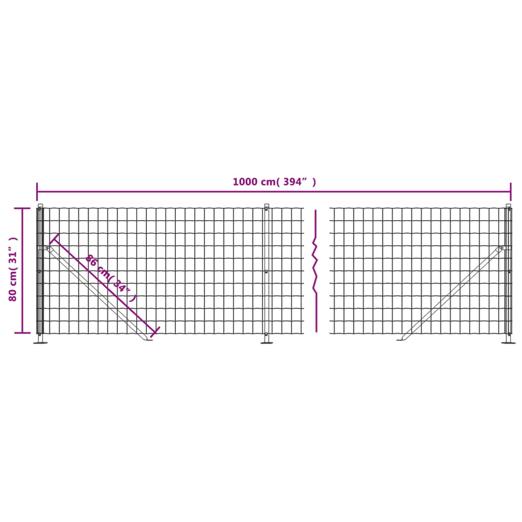 vidaXL Drôtený plot s prírubou antracitový 0,8x10 m