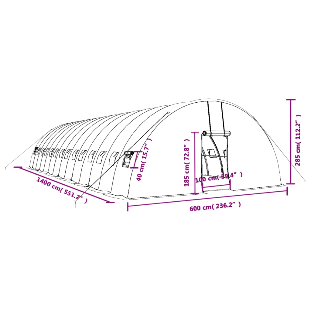 vidaXL Fóliovník s oceľovým rámom biely 84 m² 14x6x2,85 m