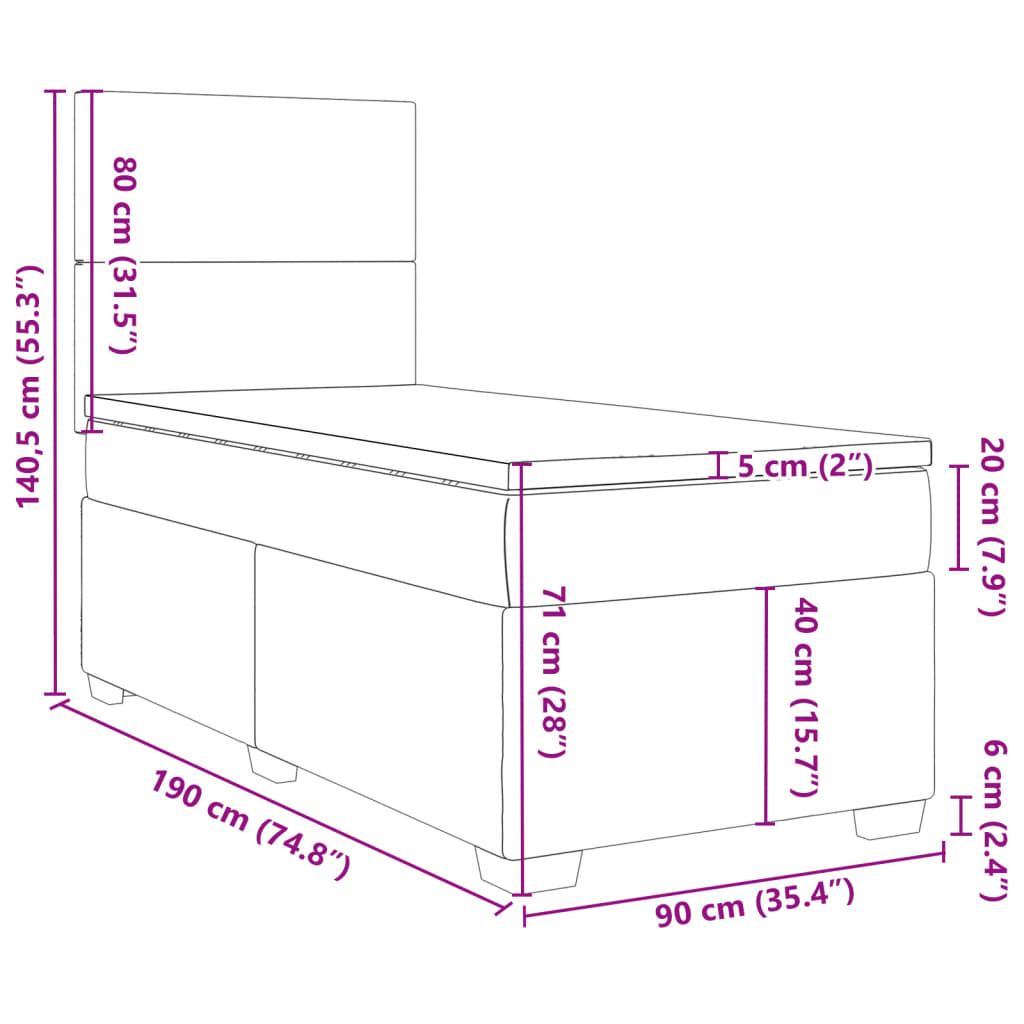 vidaXL Posteľný rám boxspring s matracom tmavosivý 90x190 cm zamat