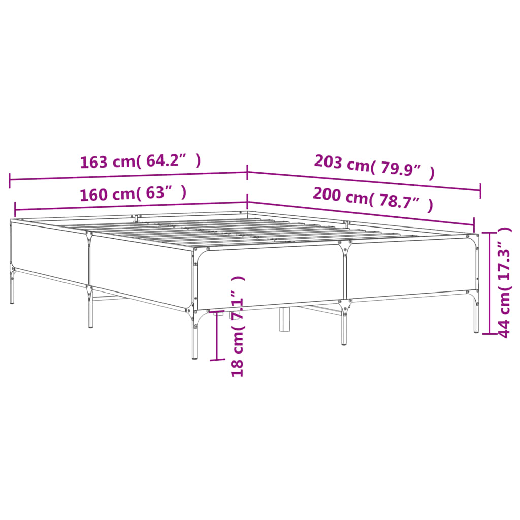 vidaXL Posteľný rám sivý sonoma 160x200 cm kompozitné drevo a kov