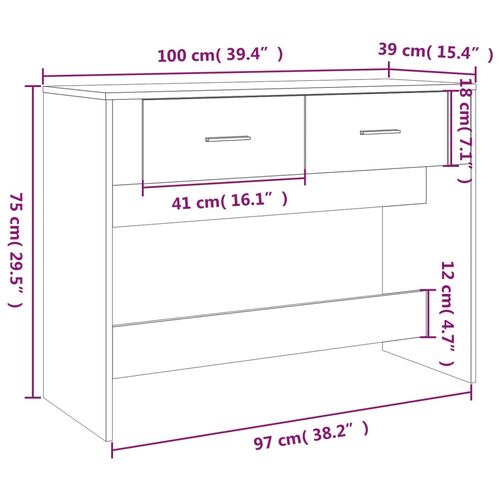 vidaXL Konzolový stolík dymový dub 100x39x75 cm spracované drevo