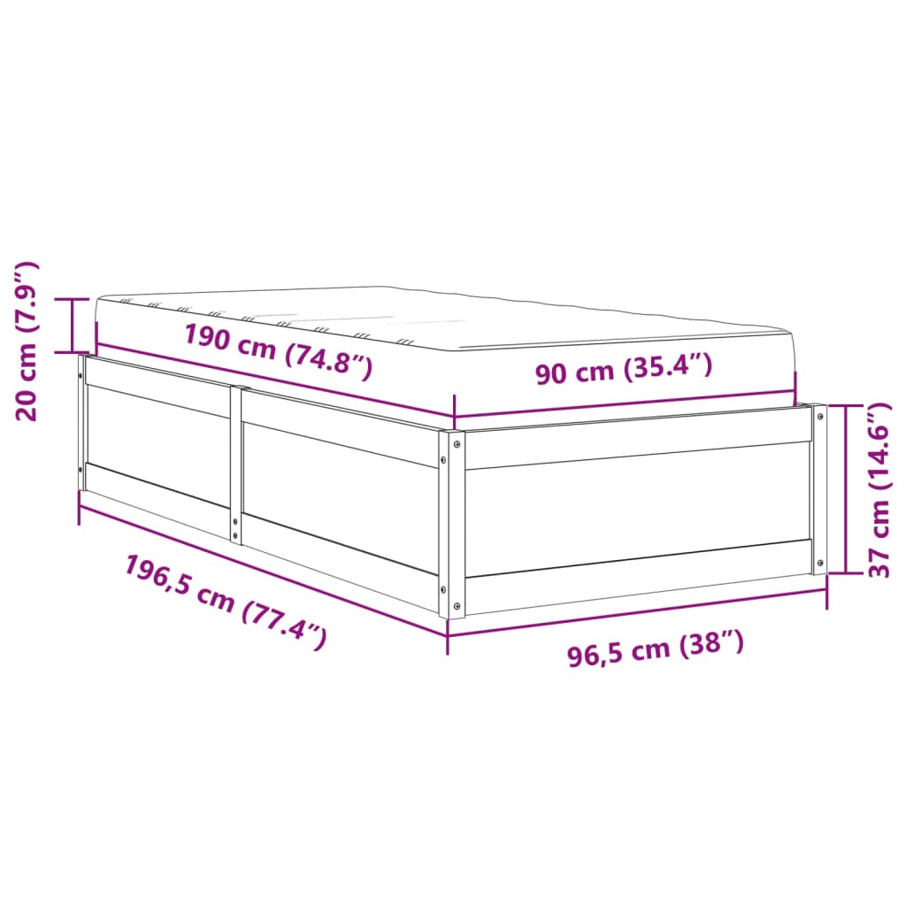 vidaXL Posteľ s matracom 90x190 cm borovicový masív