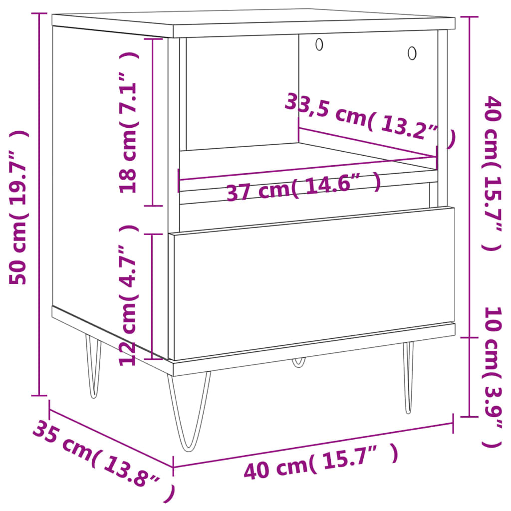 vidaXL Nočné stolíky 2 ks dub sonoma 40x35x50 cm kompozitné drevo