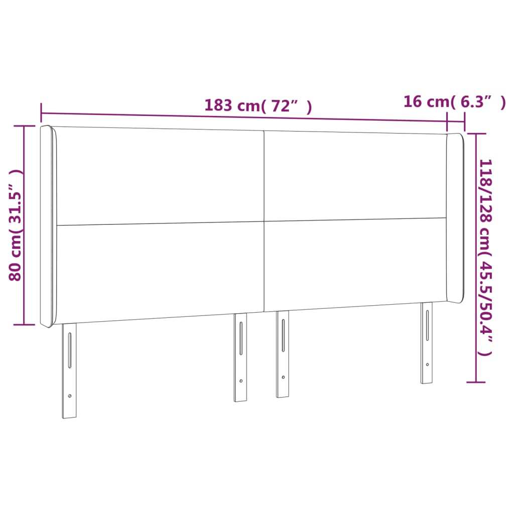 vidaXL Čelo postele s LED tmavohendé 183x16x118/128 cm látka