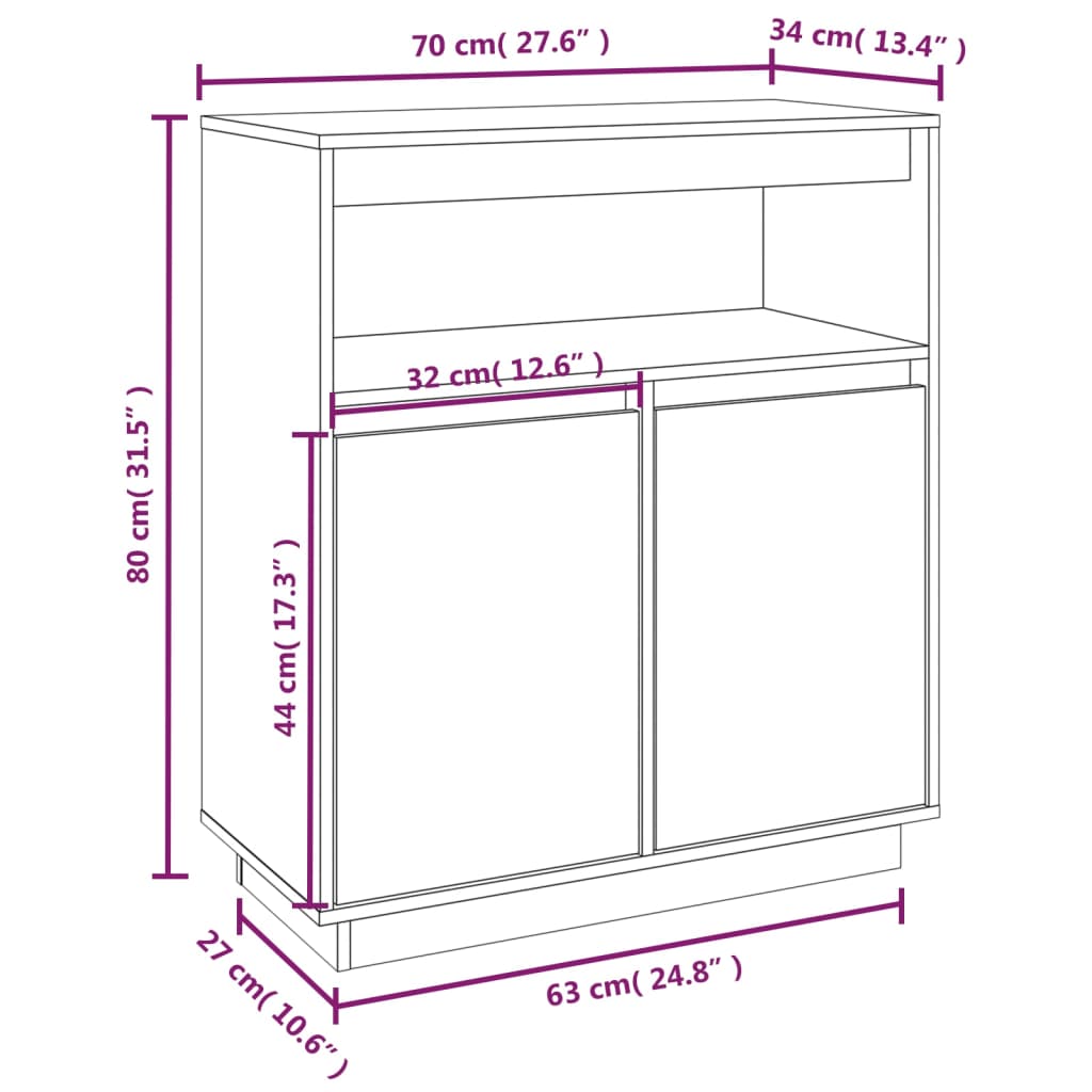 vidaXL Komoda čierna 70x34x80 cm borovicový masív