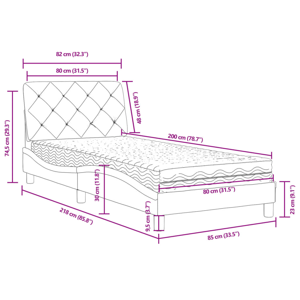 vidaXL Posteľný rám s matracom ružový 80x200 cm zamat