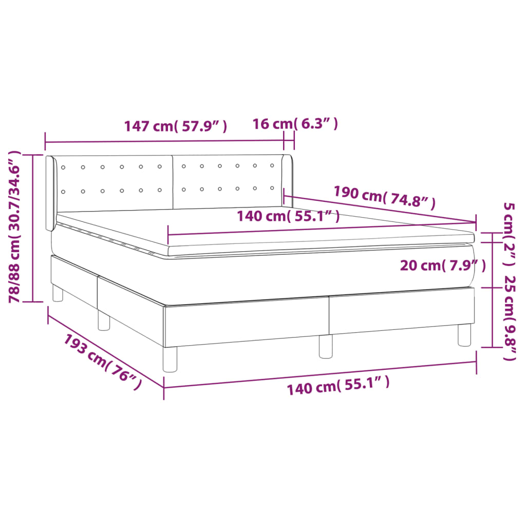 vidaXL Posteľný rám boxsping s matracom bledosivý 140x190 cm zamat