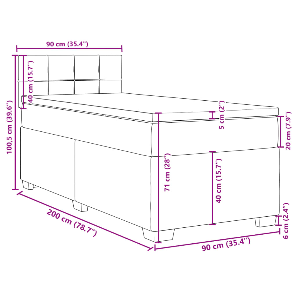 vidaXL Posteľný rám boxsping s matracom bledosivý 90x200 cm zamat