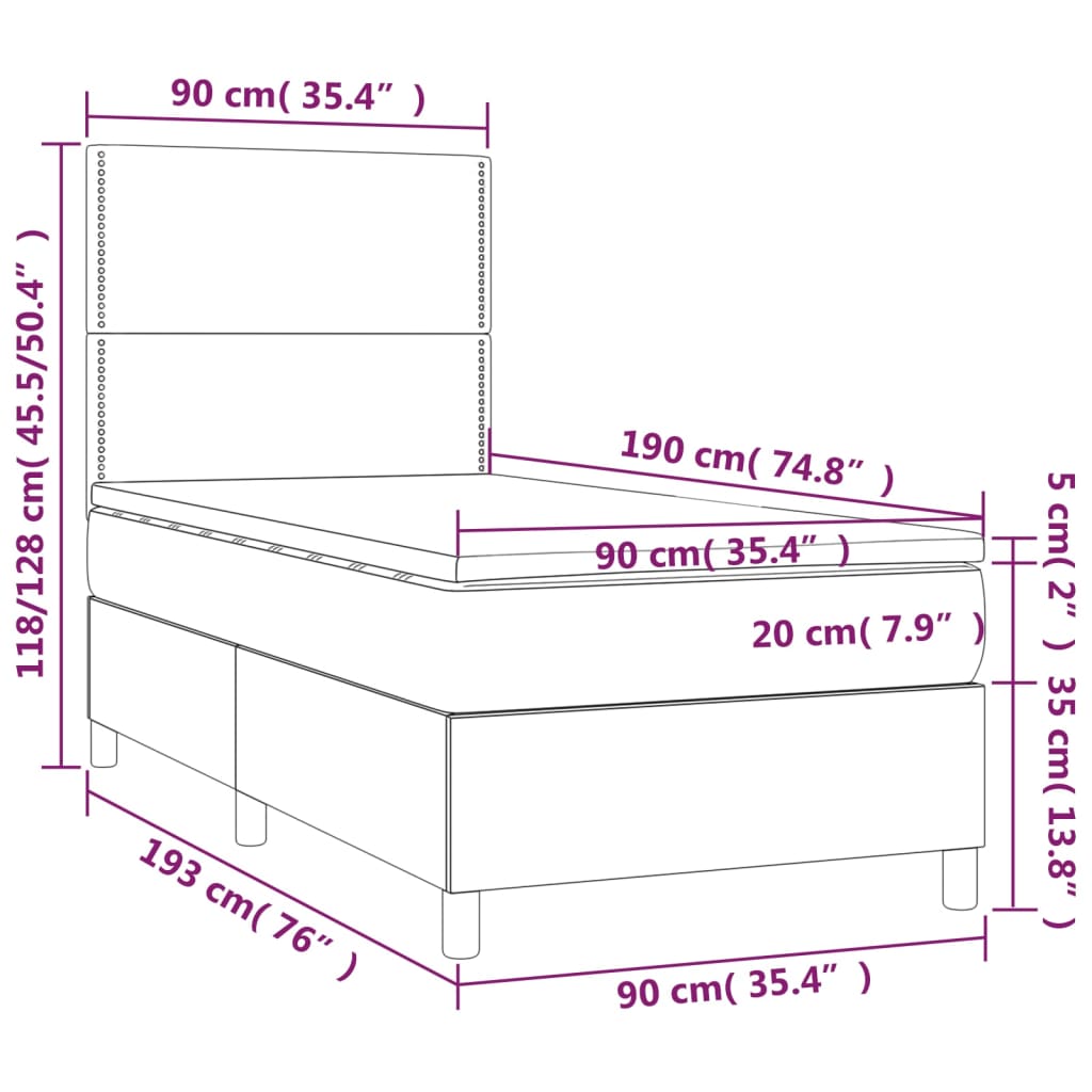 vidaXL Posteľný rám boxspring s matracom čierny 90x190 cm zamat