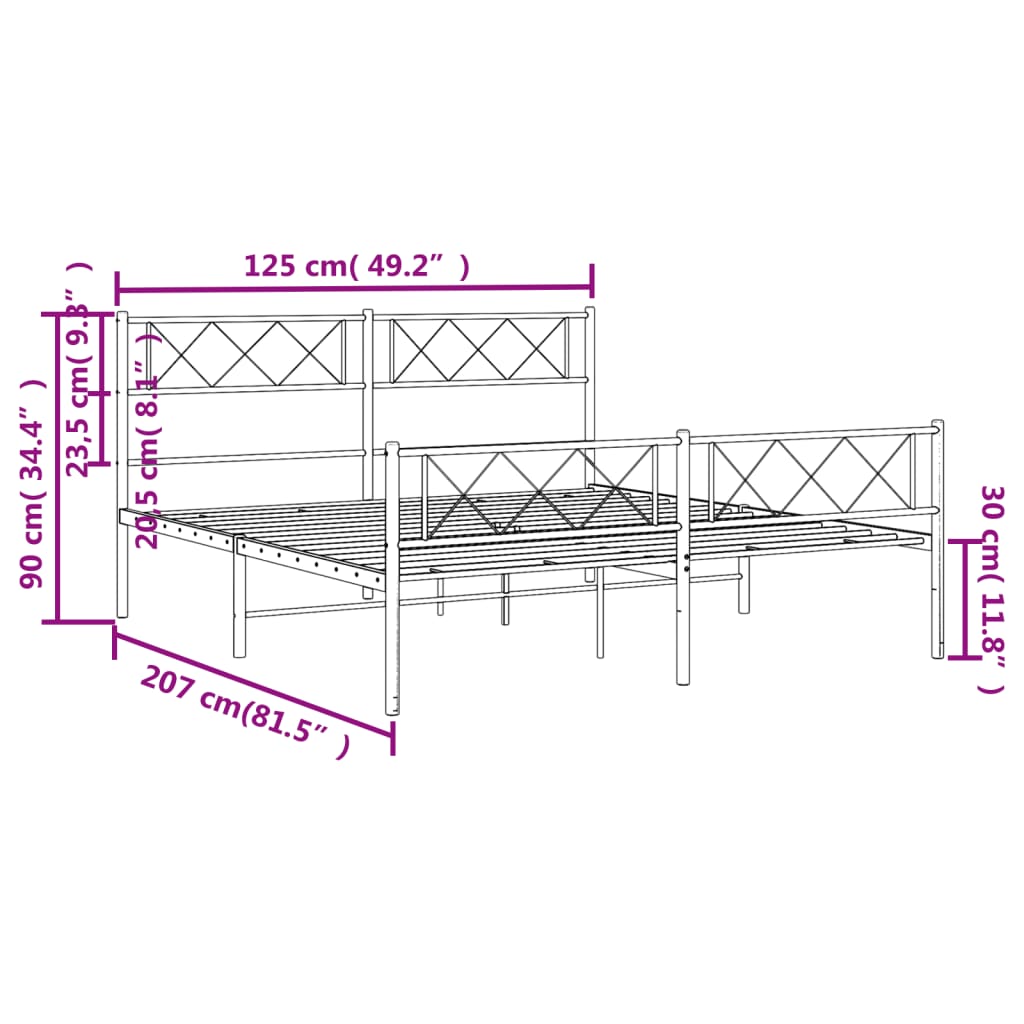 vidaXL Kovový rám postele s čelom a podnožkou čierny 120x200 cm