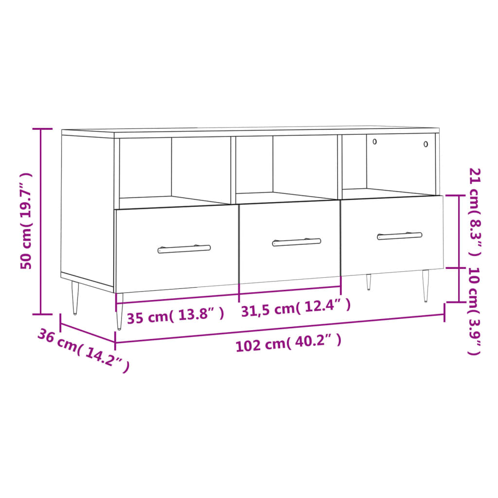 vidaXL TV skrinka lesklá biela 102x36x50 cm spracované drevo