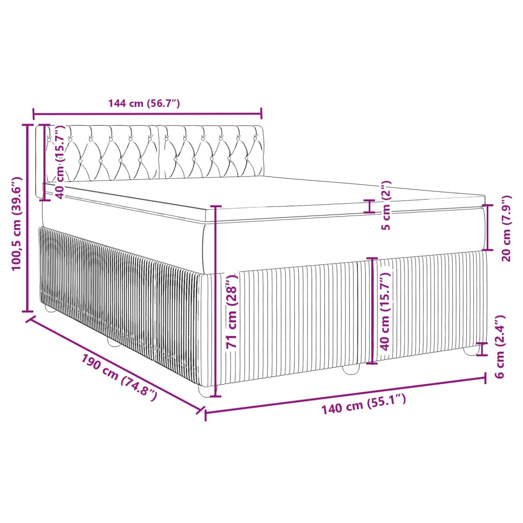 vidaXL Posteľný rám boxspring s matracom čierny 140x190 cm zamat