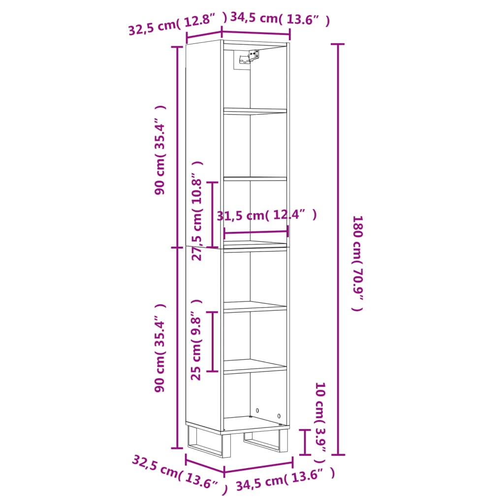 vidaXL Vysoká skrinka lesklá biela 34,5x32,5x180 cm spracované drevo