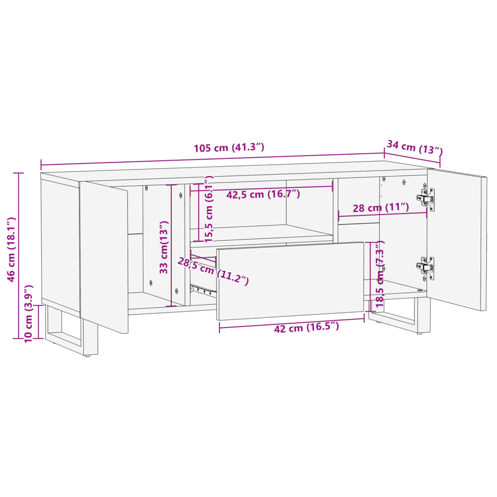 vidaXL TV skrinka 100x34x46 cm, mangový masív