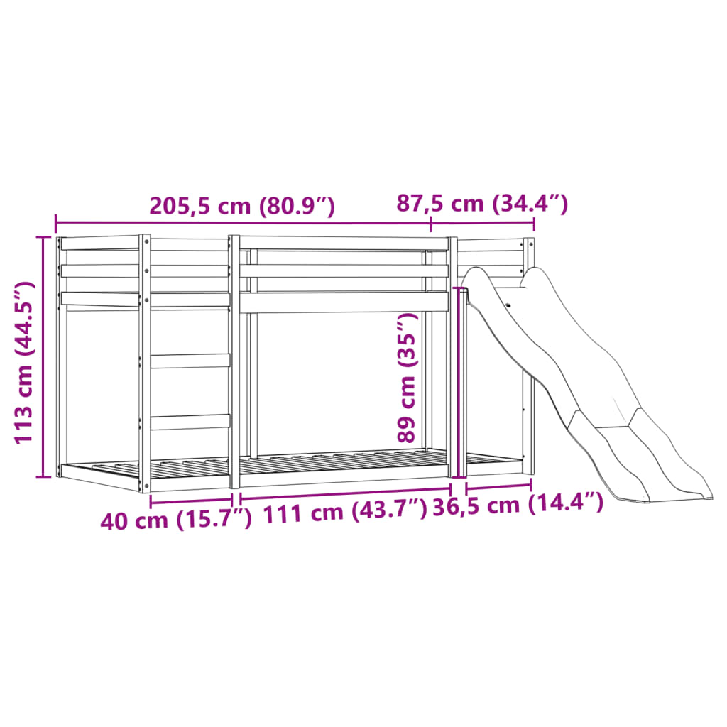 vidaXL Poschodová posteľ šmykľavka a závesy ružová 80x200 cm