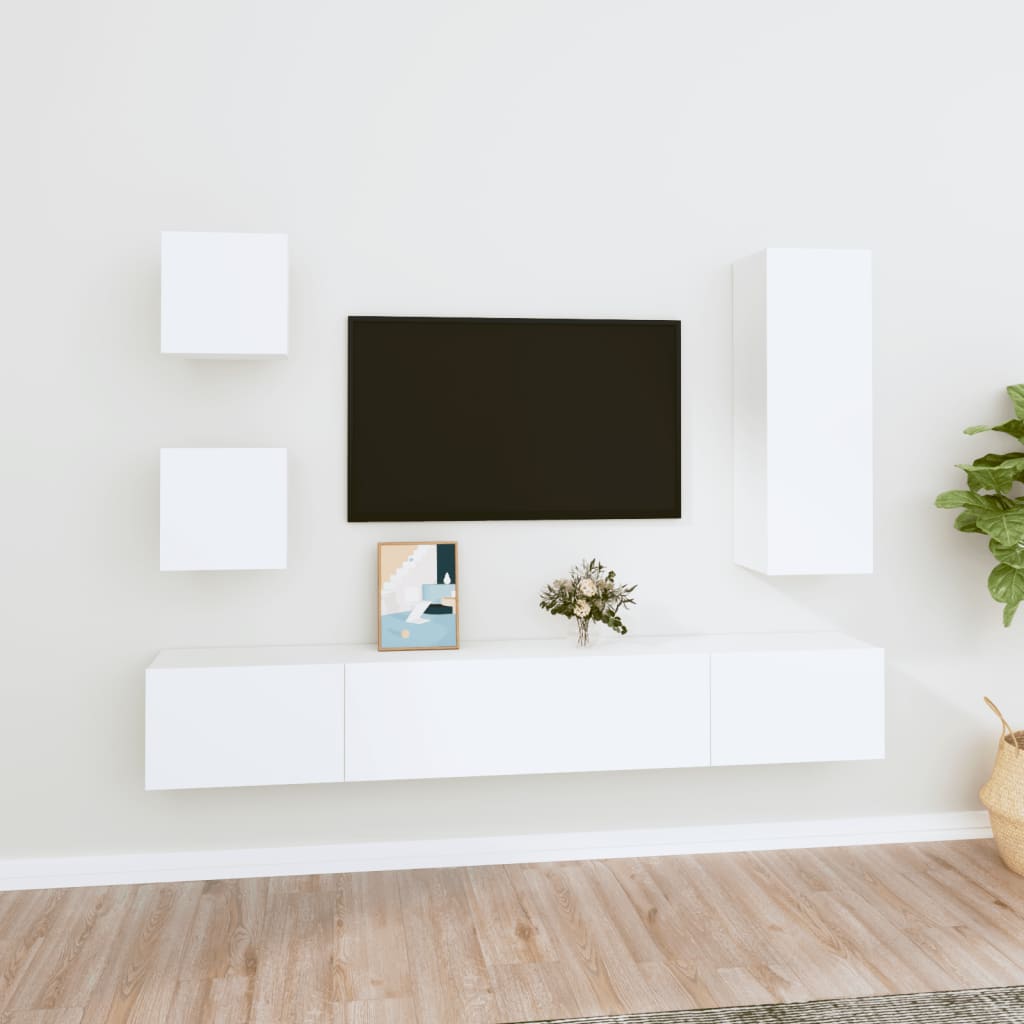 vidaXL 5-dielna súprava TV skriniek biela spracované drevo