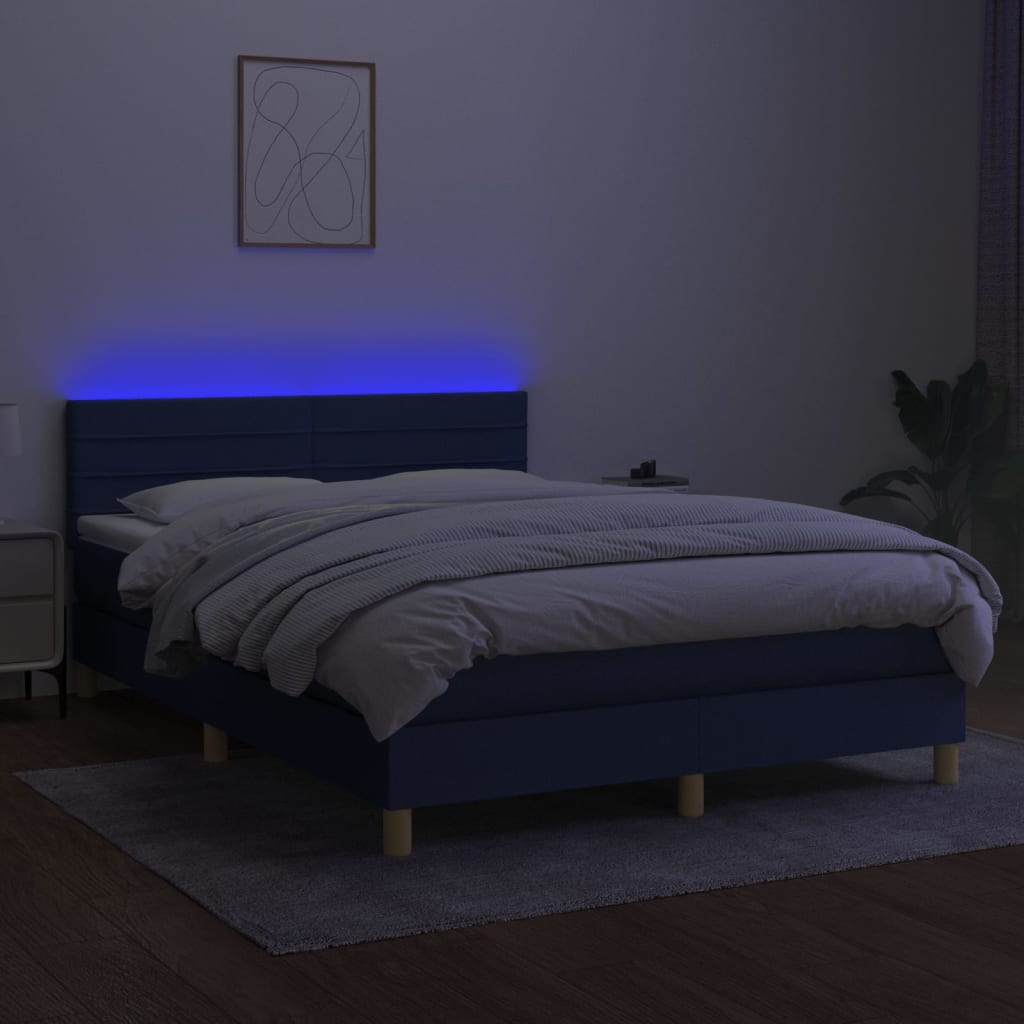 vidaXL Posteľ boxsping s matracom a LED modrá 140x190 cm látka