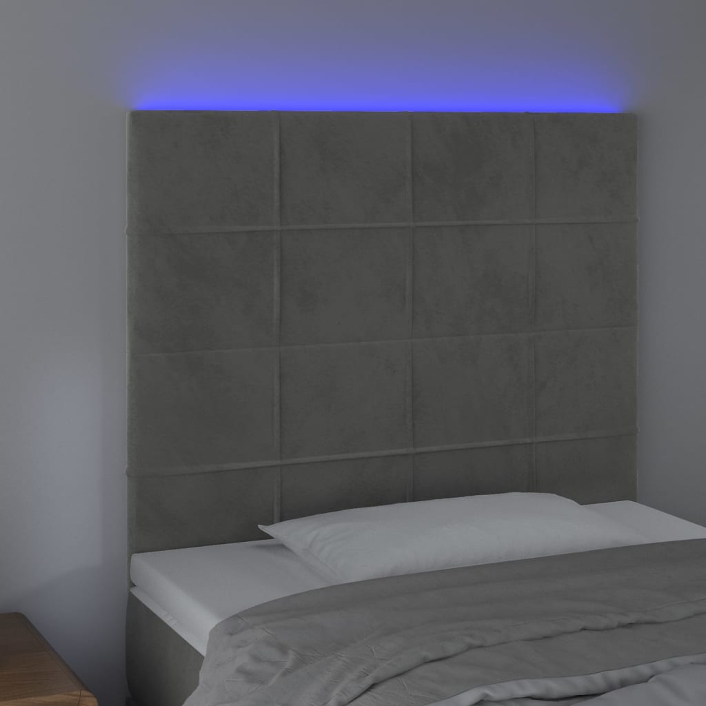 vidaXL Čelo postele s LED bledosivé 100x5x118/128 cm zamat