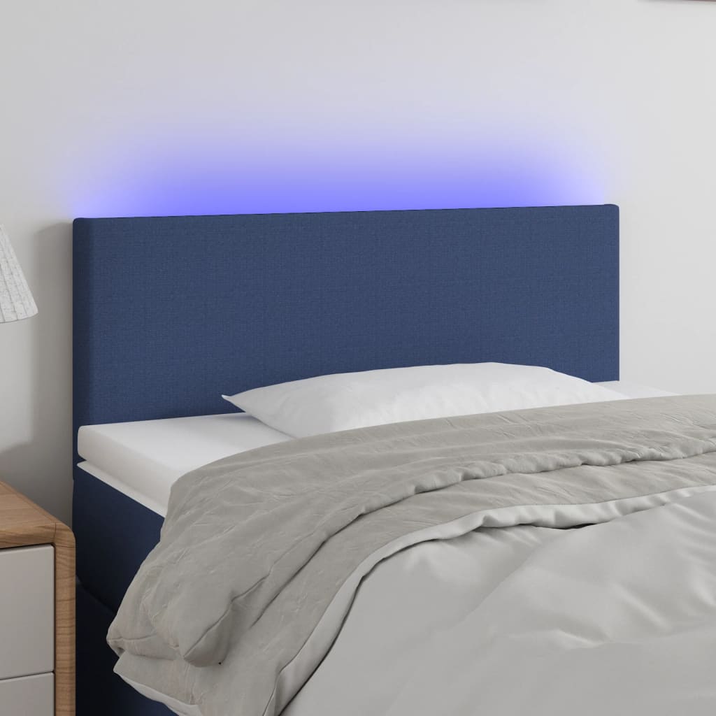 vidaXL Čelo postele s LED modré 100x5x78/88 cm látka