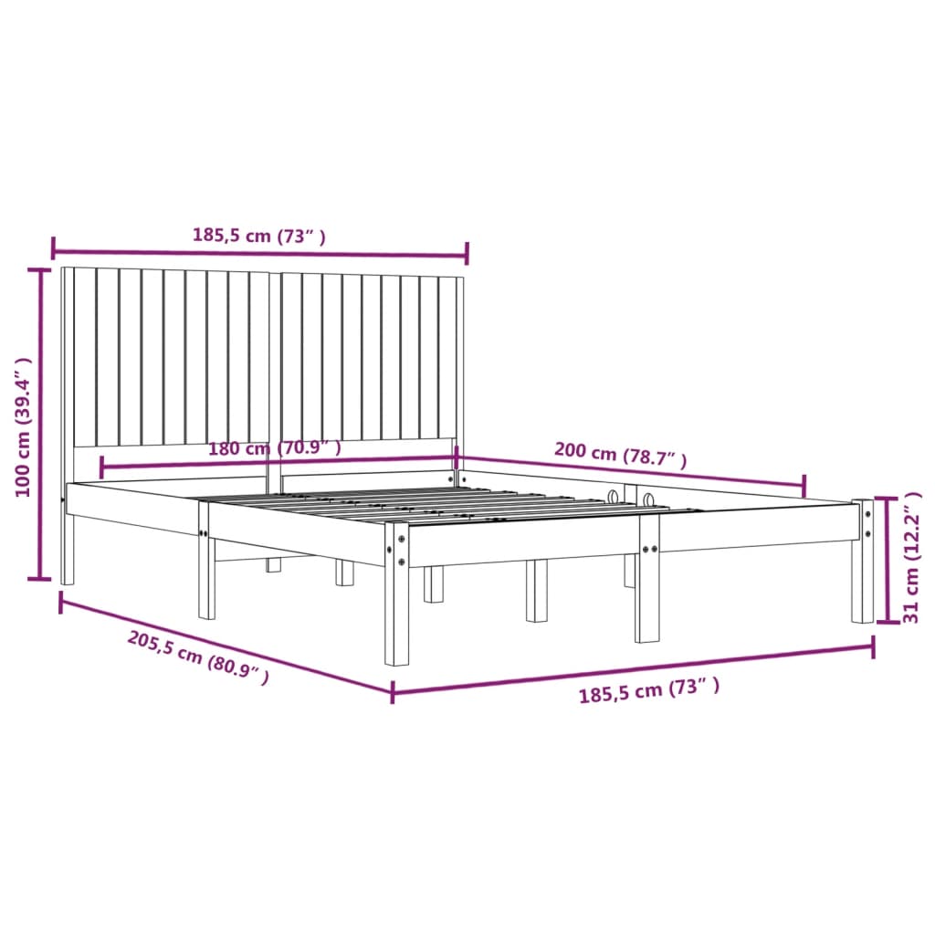 vidaXL Posteľný rám masívne drevo 180x200 cm 6FT Super King