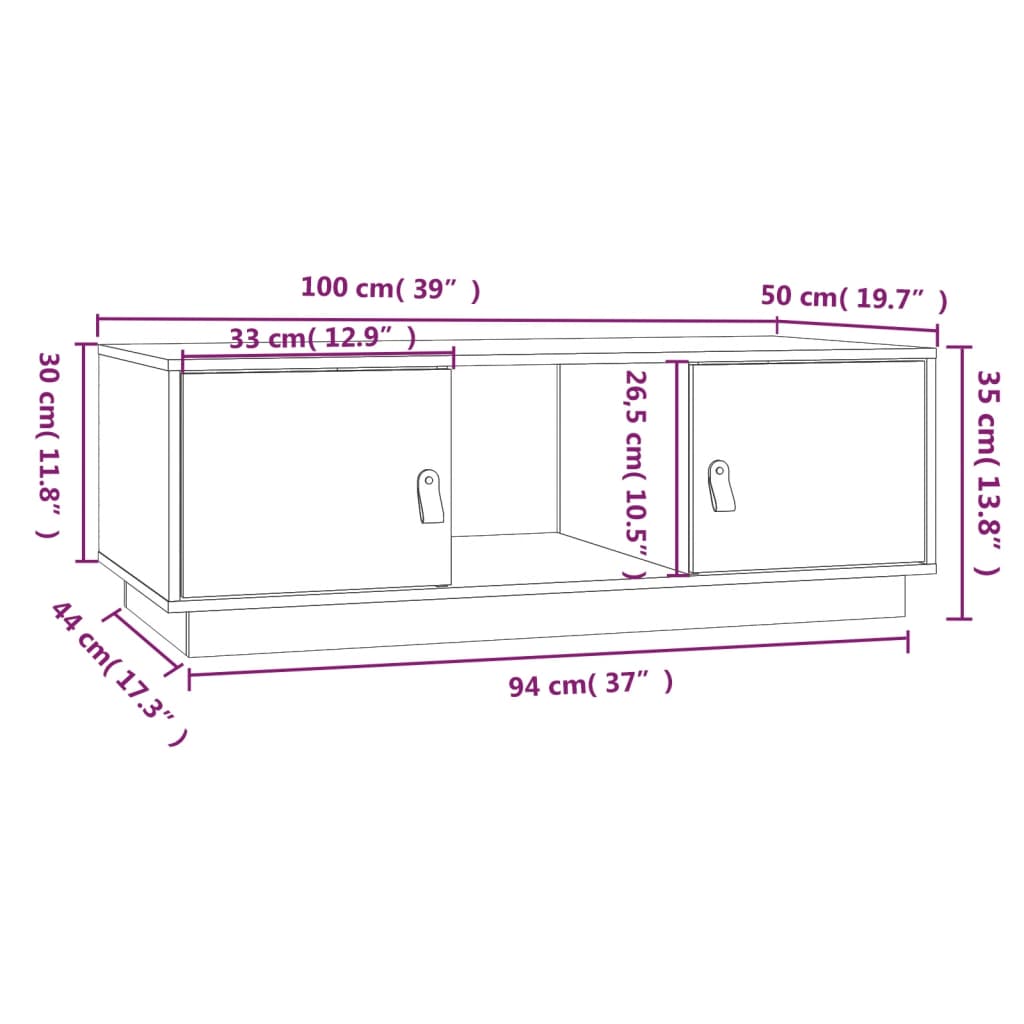 vidaXL Konferenčný stolík 100x50x35 cm borovicový masív