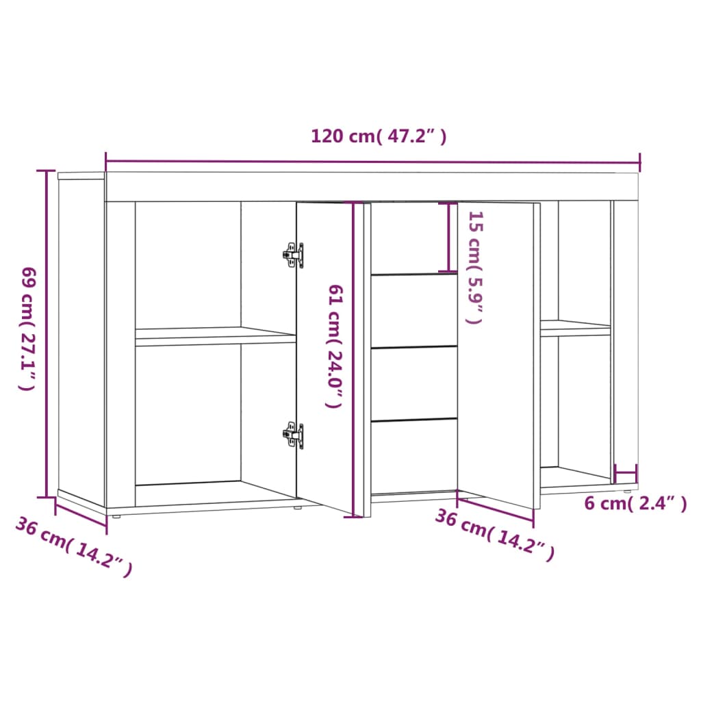 vidaXL Komoda dymový dub 120x36x69 cm spracované drevo