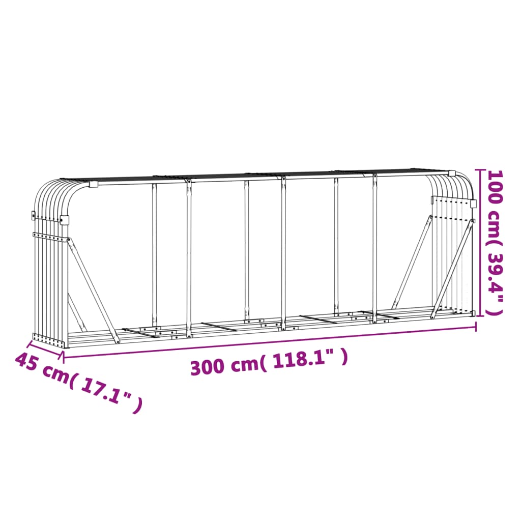 vidaXL Držiak na polená hnedý 300x45x100 cm pozinkovaná oceľ