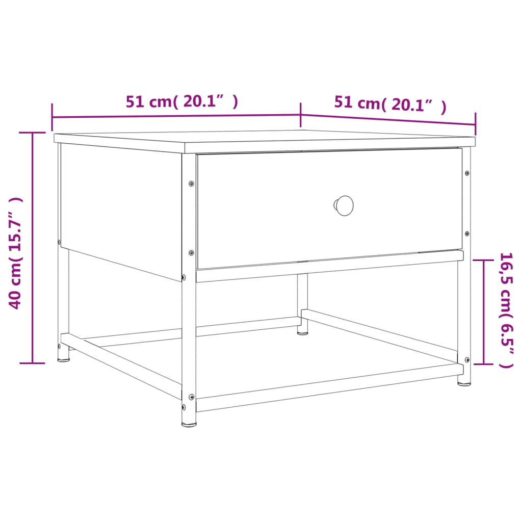 vidaXL Konferenčný stolík dymový dub 51x51x40 cm kompozitné drevo