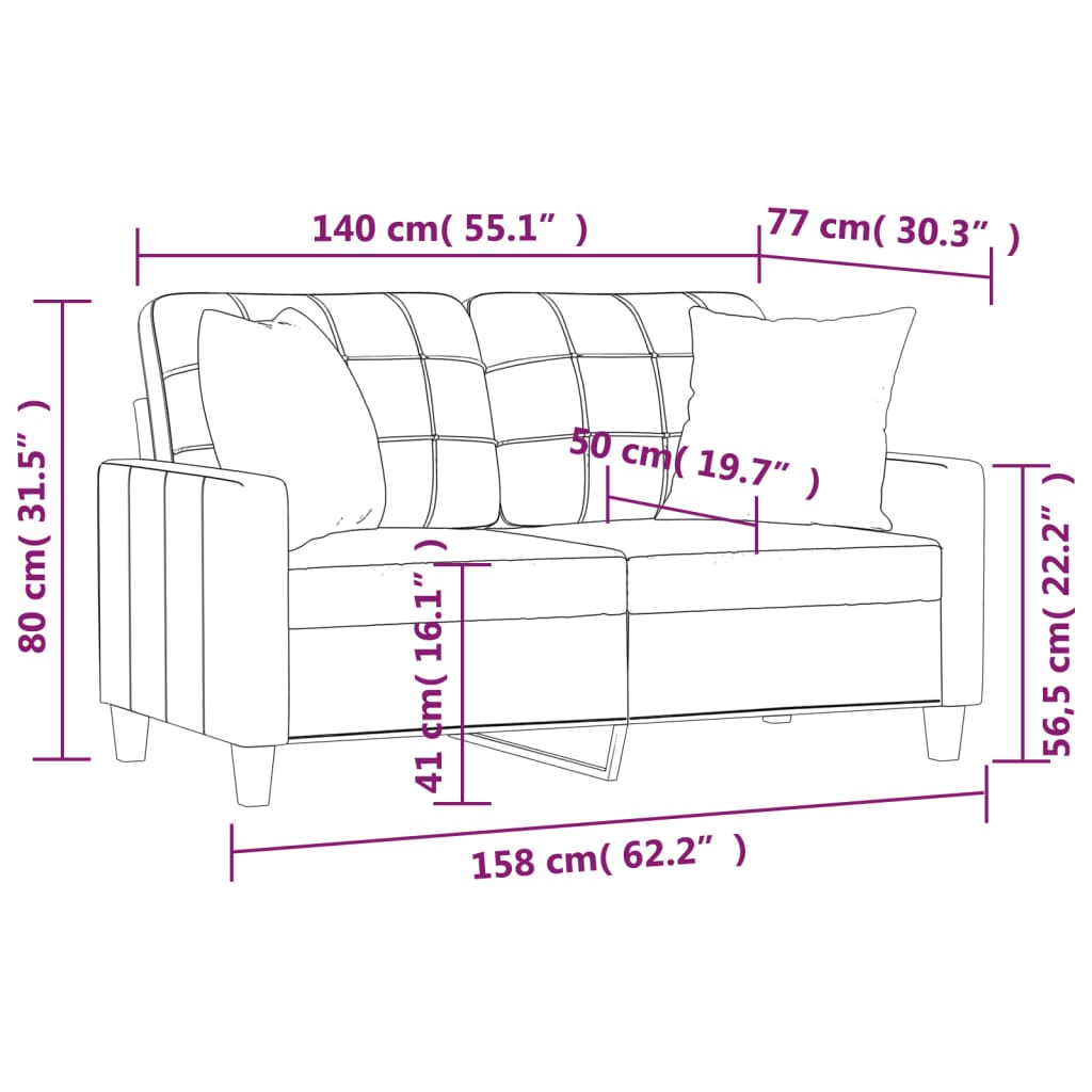 vidaXL 2-miestna pohovka s vankúšmi vínovočervená 140 cm umelá koža