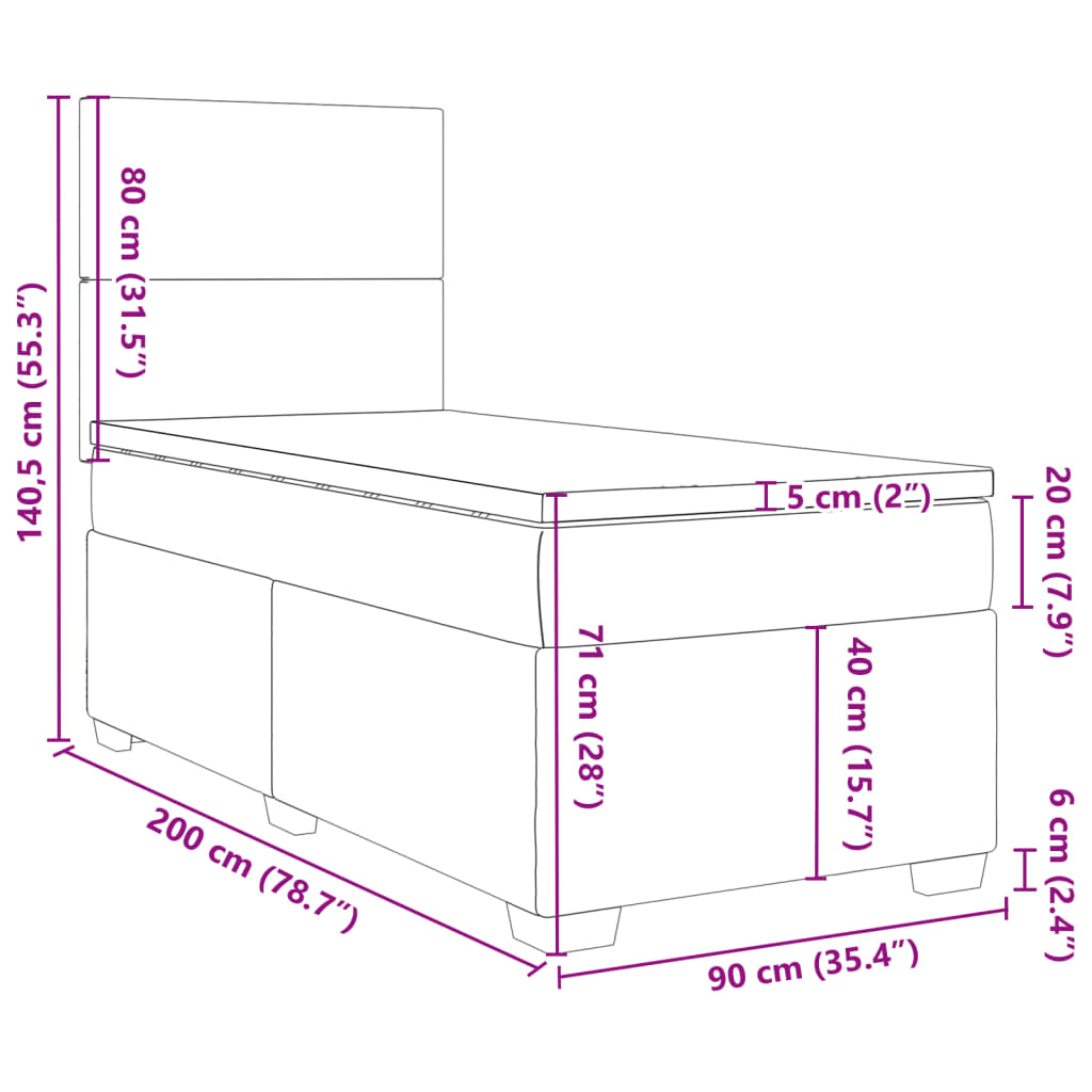 vidaXL Posteľný rám boxsping s matracom bledosivý 90x200 cm zamat